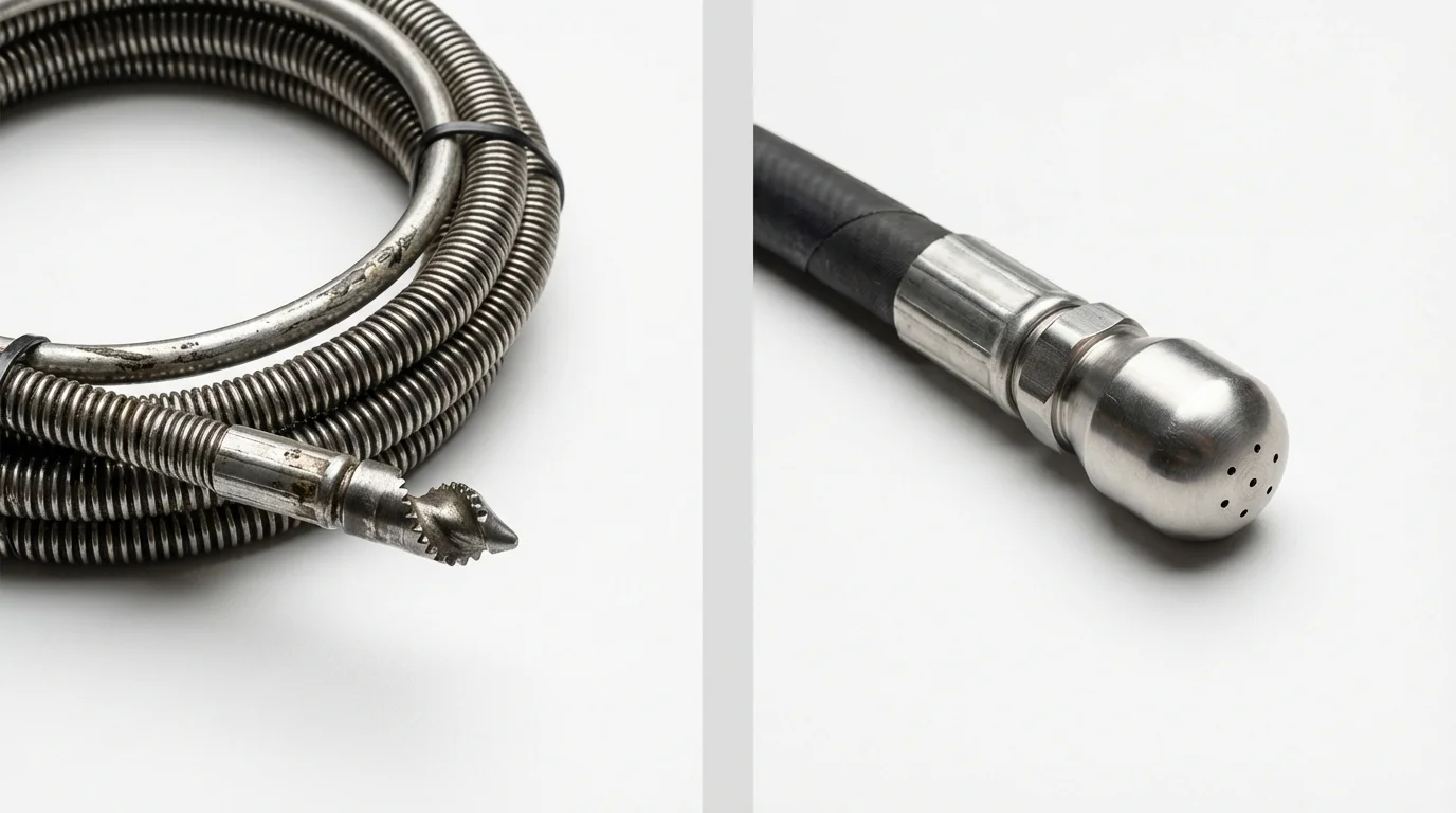 Drain snake cable and hydro jetting nozzle used for drain cleaning in Cave Springs, AR
