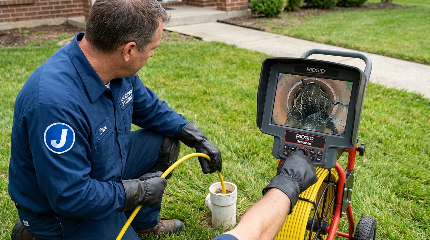 Sewer camera inspection being performed by Johns Plumbing LLC in Cave Springs