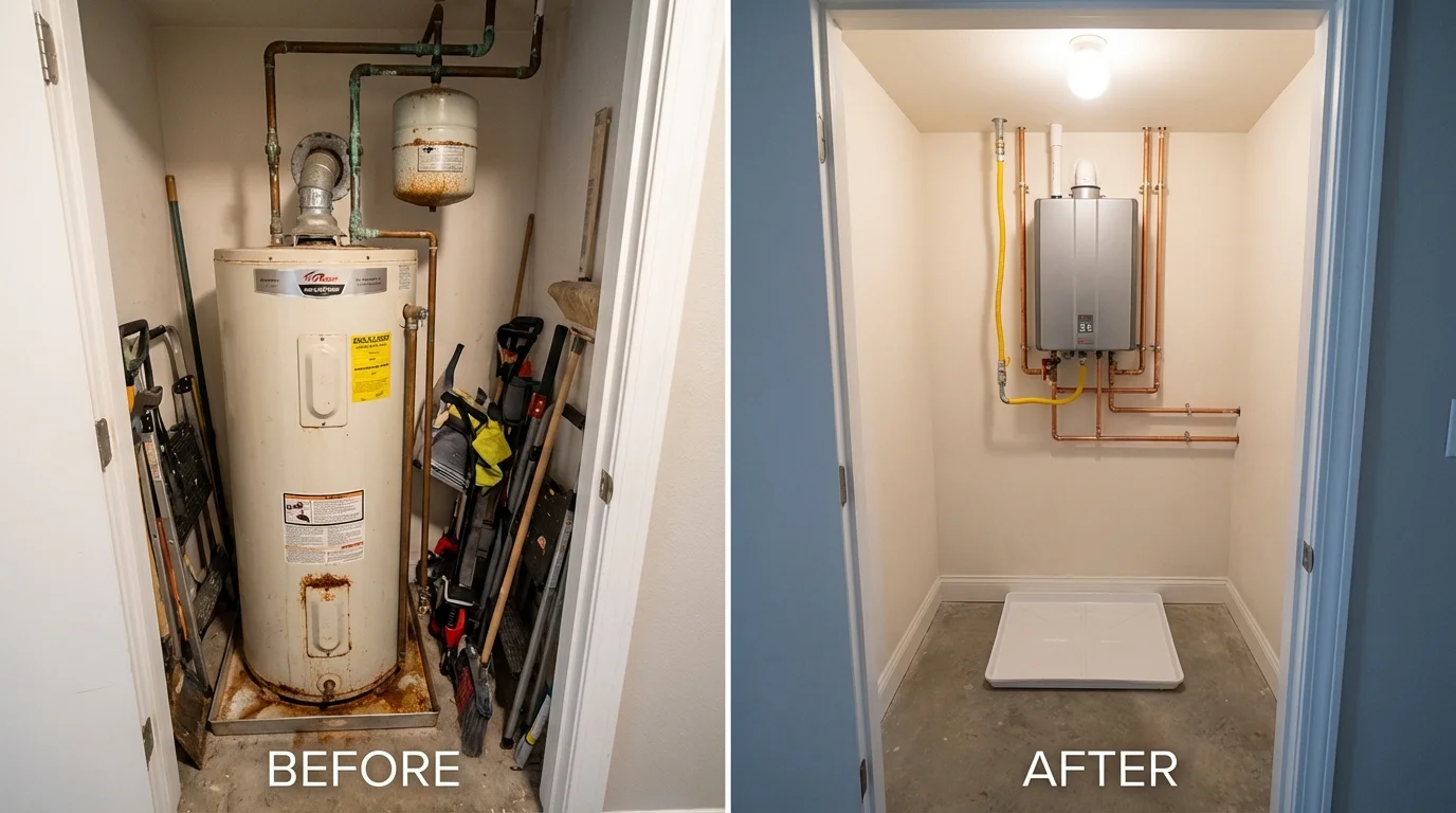 Tank water heater versus wall-mounted tankless unit comparison for Cave Springs, AR homeowners